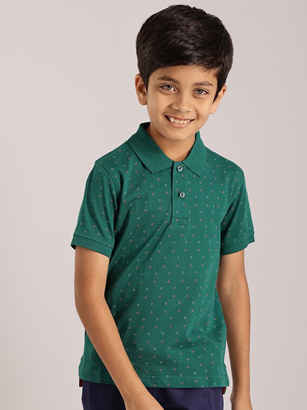 

Indian Terrain Boys Conversational Printed Polo Collar Cotton T-shirt, Green