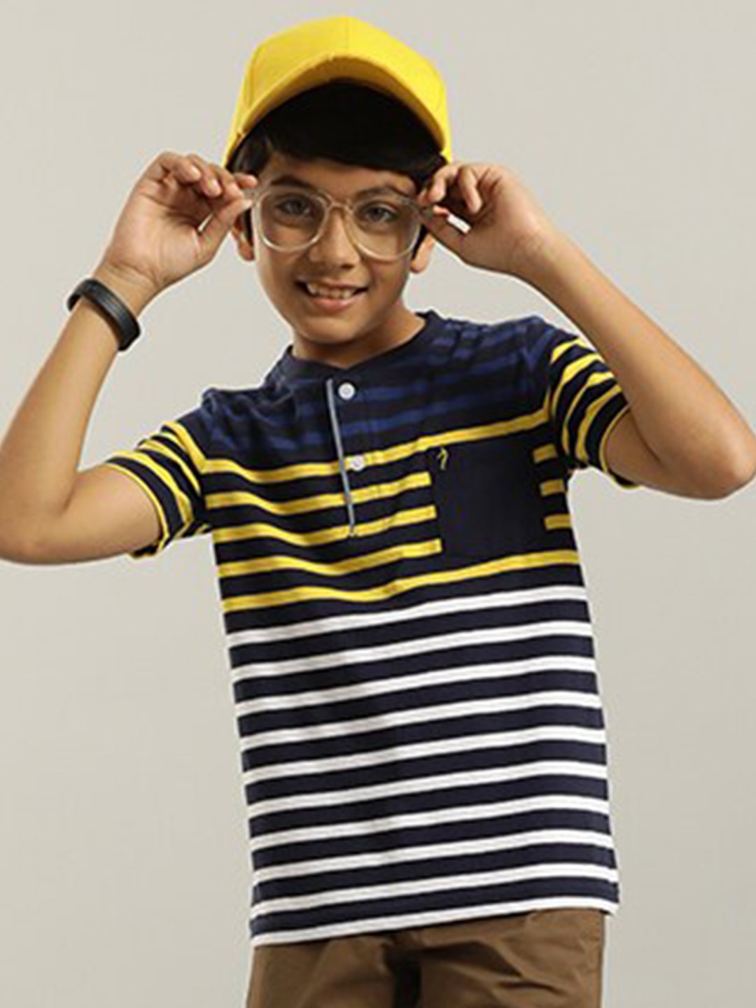 

Indian Terrain Boys Striped Pure Cotton T-shirt, Blue