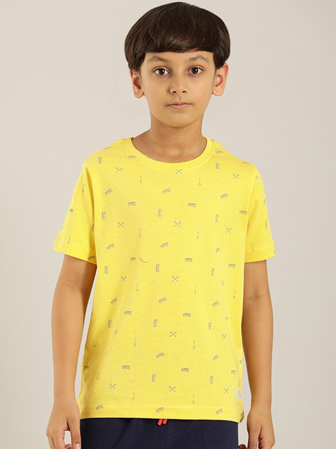 

Indian Terrain Boys Printed Pure Cotton T-shirt, Yellow