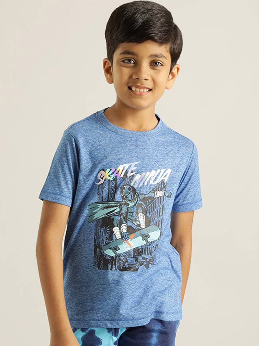 

Indian Terrain Boys Graphic Printed Pure Cotton T-shirt, Blue