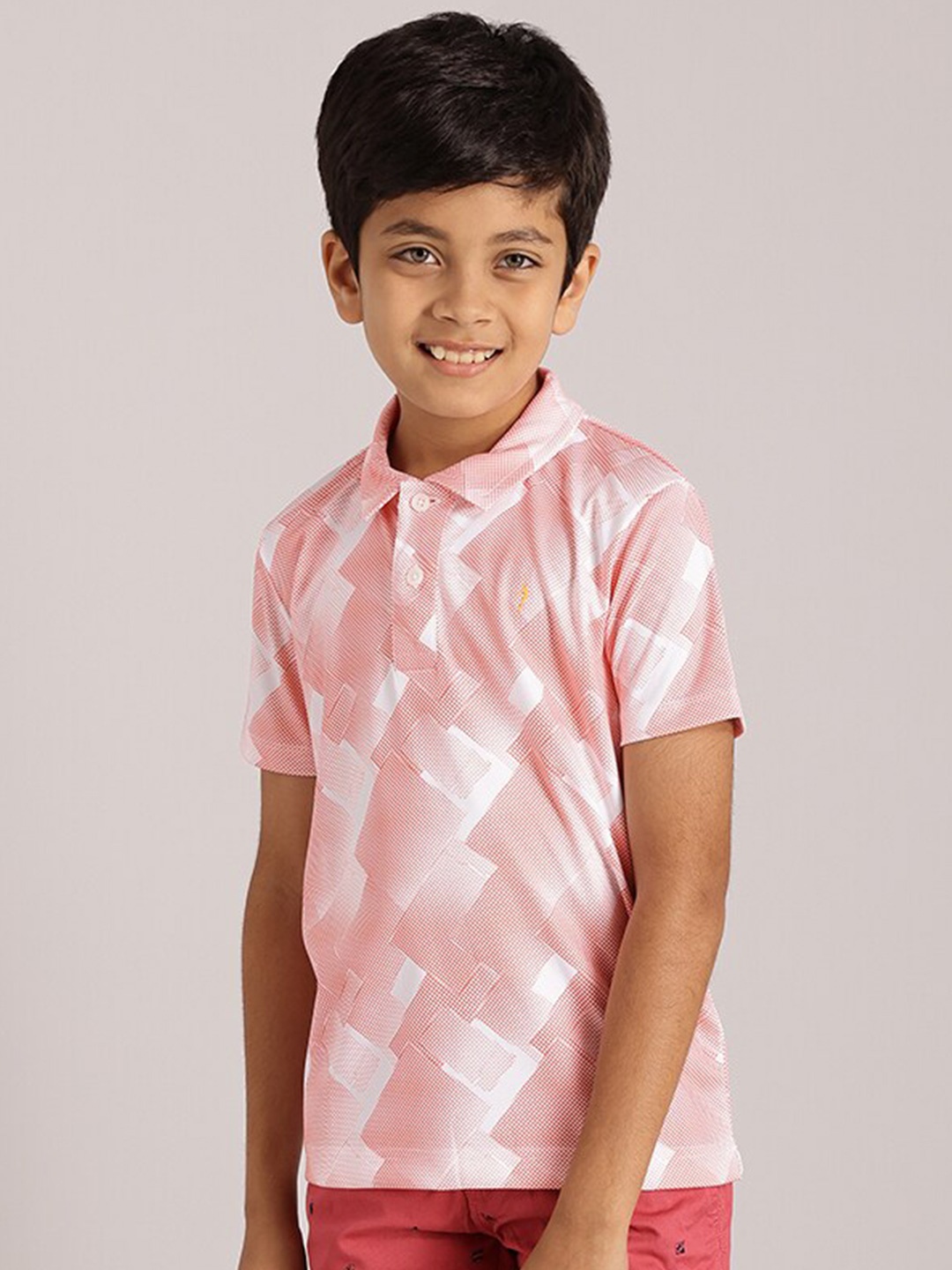 

Indian Terrain Boys Geometric Printed Polo Collar T-shirt, Orange