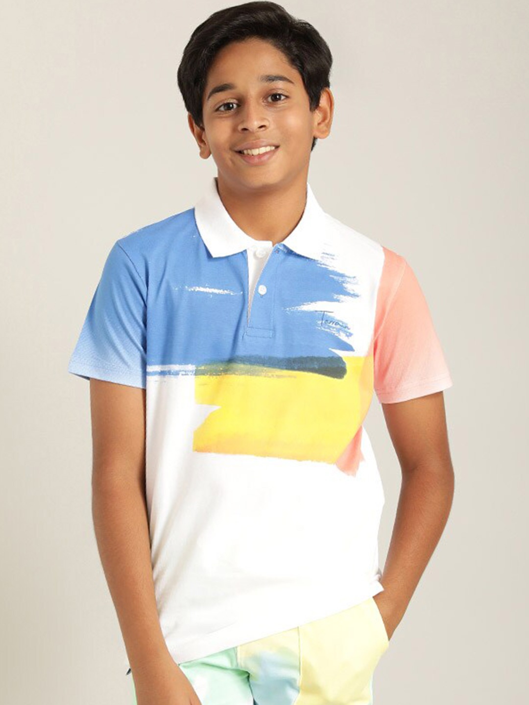 

Indian Terrain Boys Abstract Printed Cotton T-shirt, White