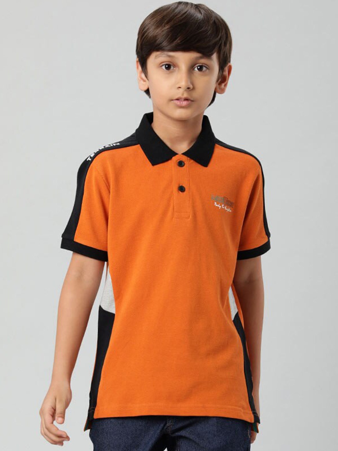 

Indian Terrain Boys Polo Collar Pure Cotton T-shirt, Orange
