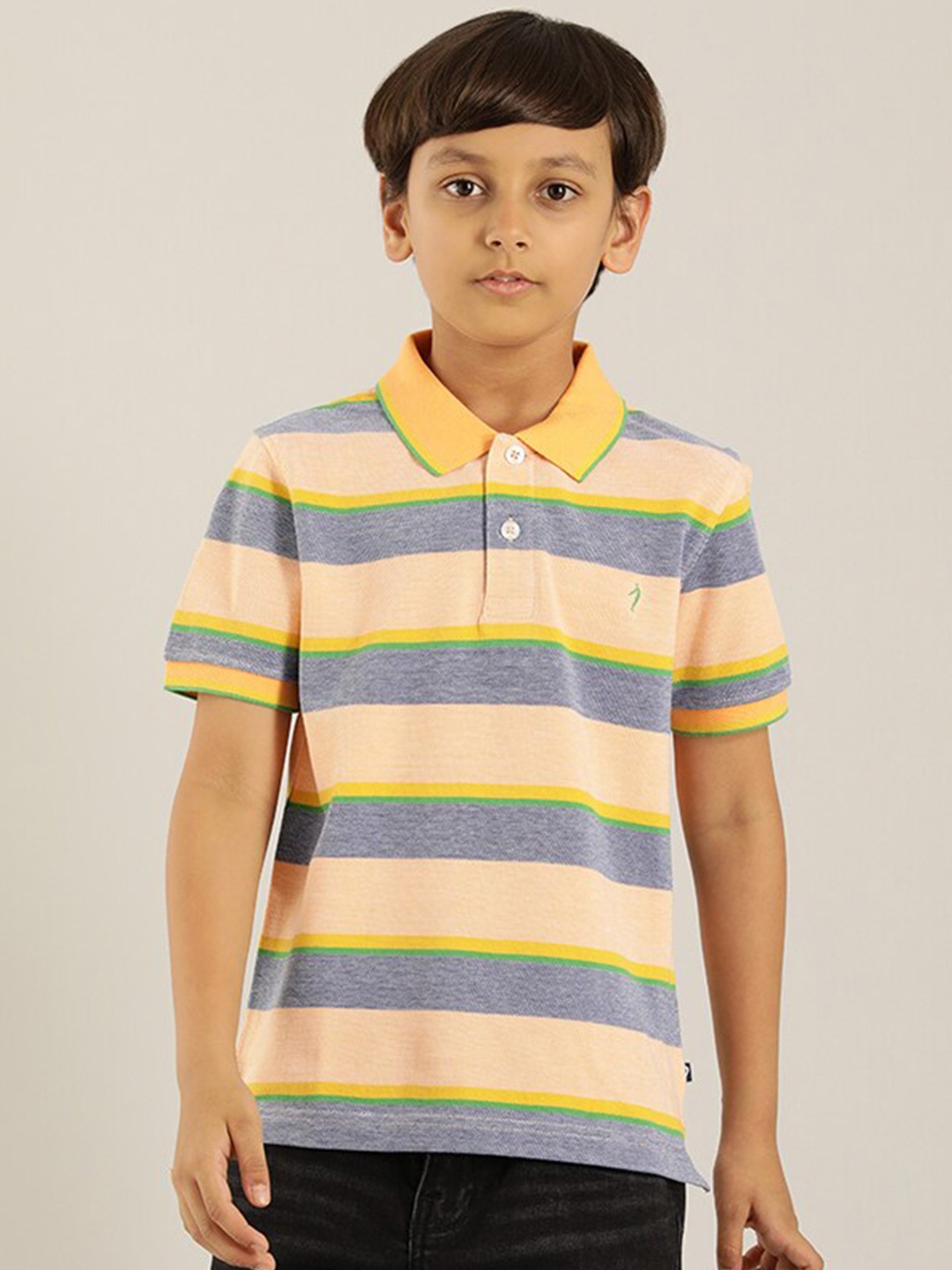 

Indian Terrain Boys Striped Polo Collar Pure Cotton T-shirt, Yellow