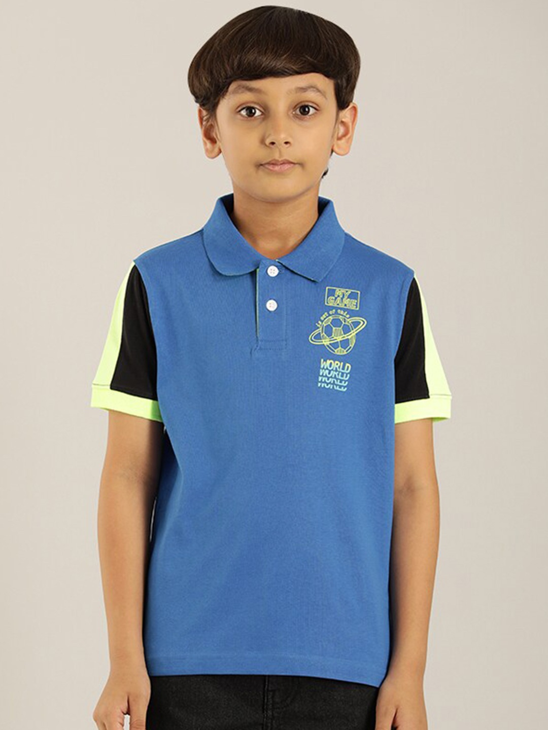 

Indian Terrain Boys Colourblocked Pure Cotton T-shirt, Blue