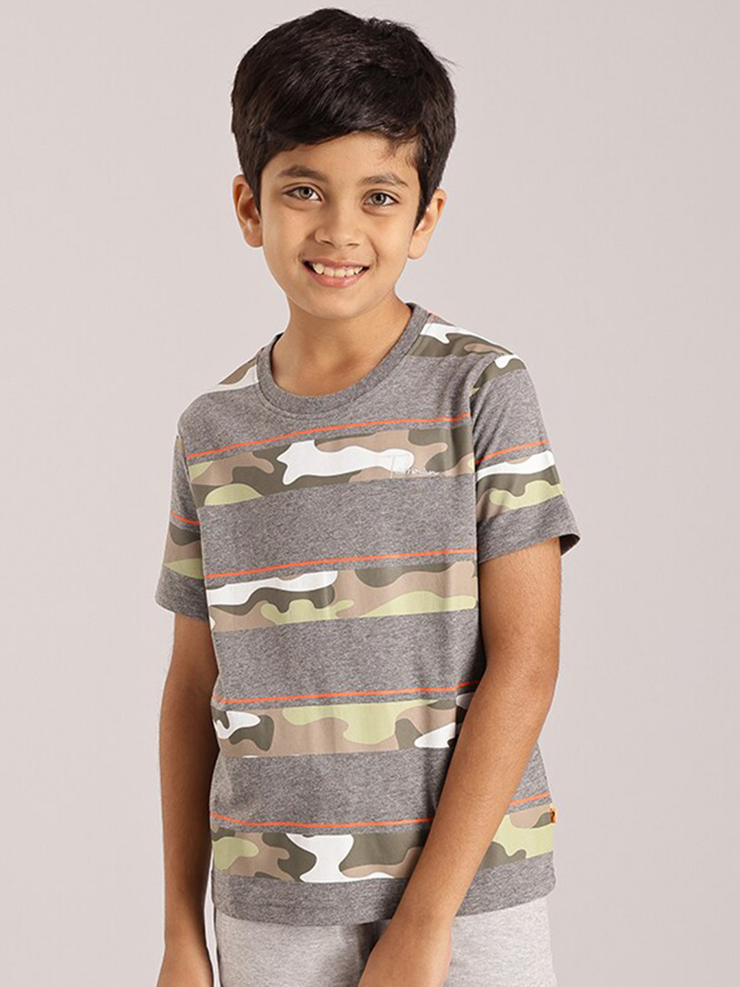 

Indian Terrain Boys Striped Pure Cotton T-shirt, Grey