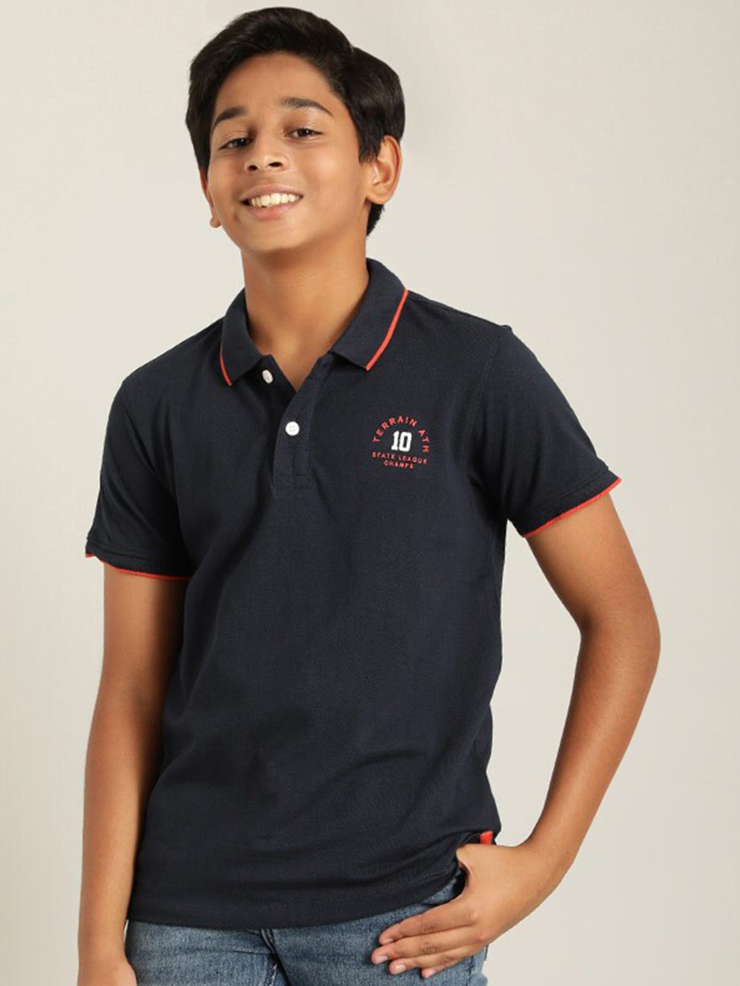 

Indian Terrain Boys Polo Collar Short Sleeves T-shirt, Navy blue