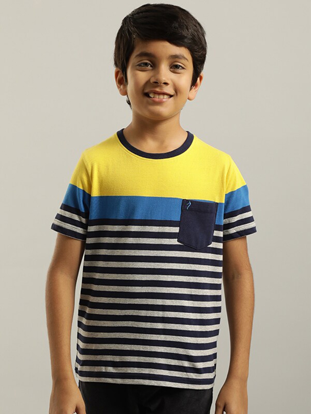

Indian Terrain Boys Striped Pure Cotton T-shirt, Blue