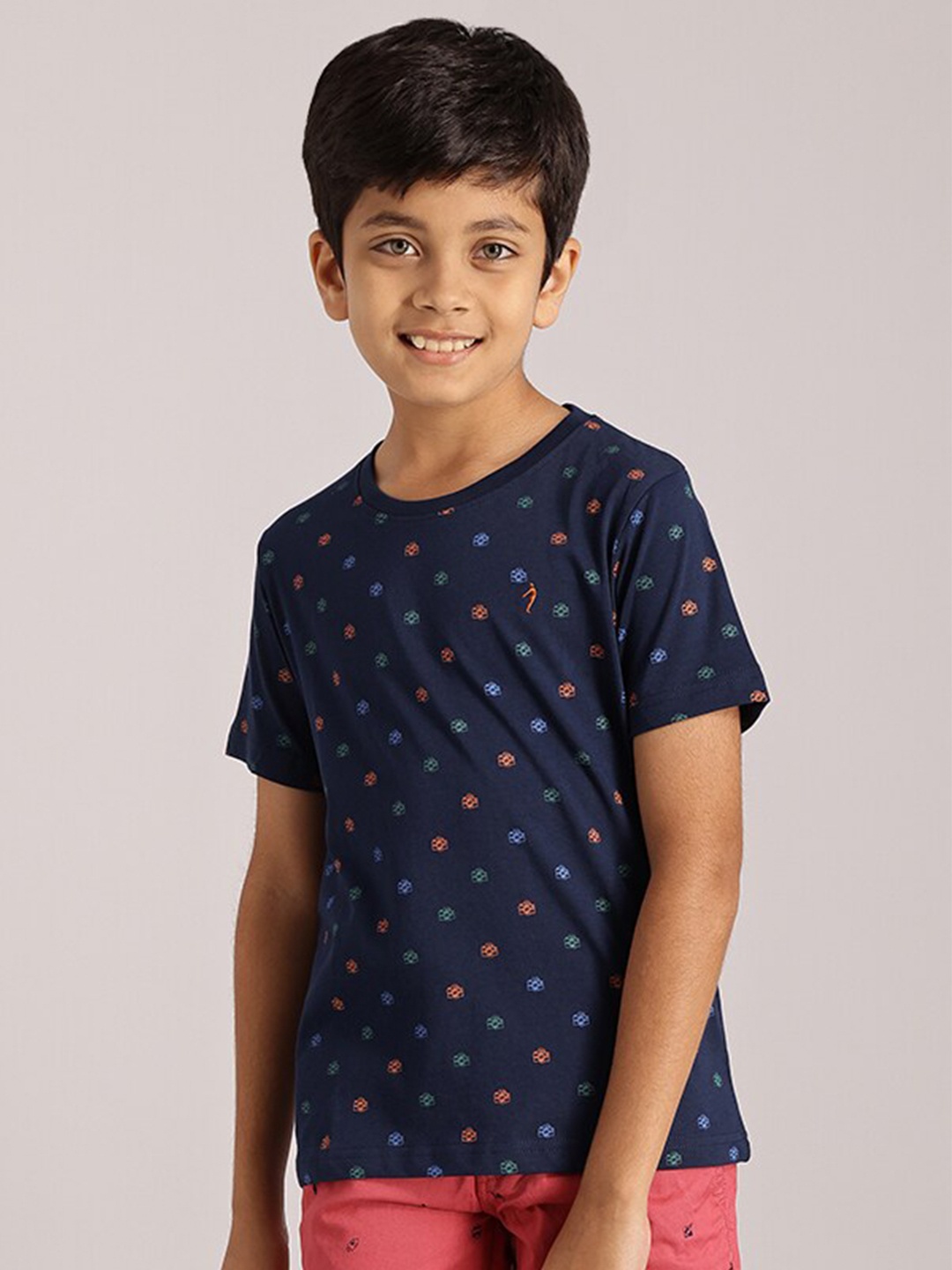 

Indian Terrain Boys Conversational Printed Cotton T-shirt, Navy blue