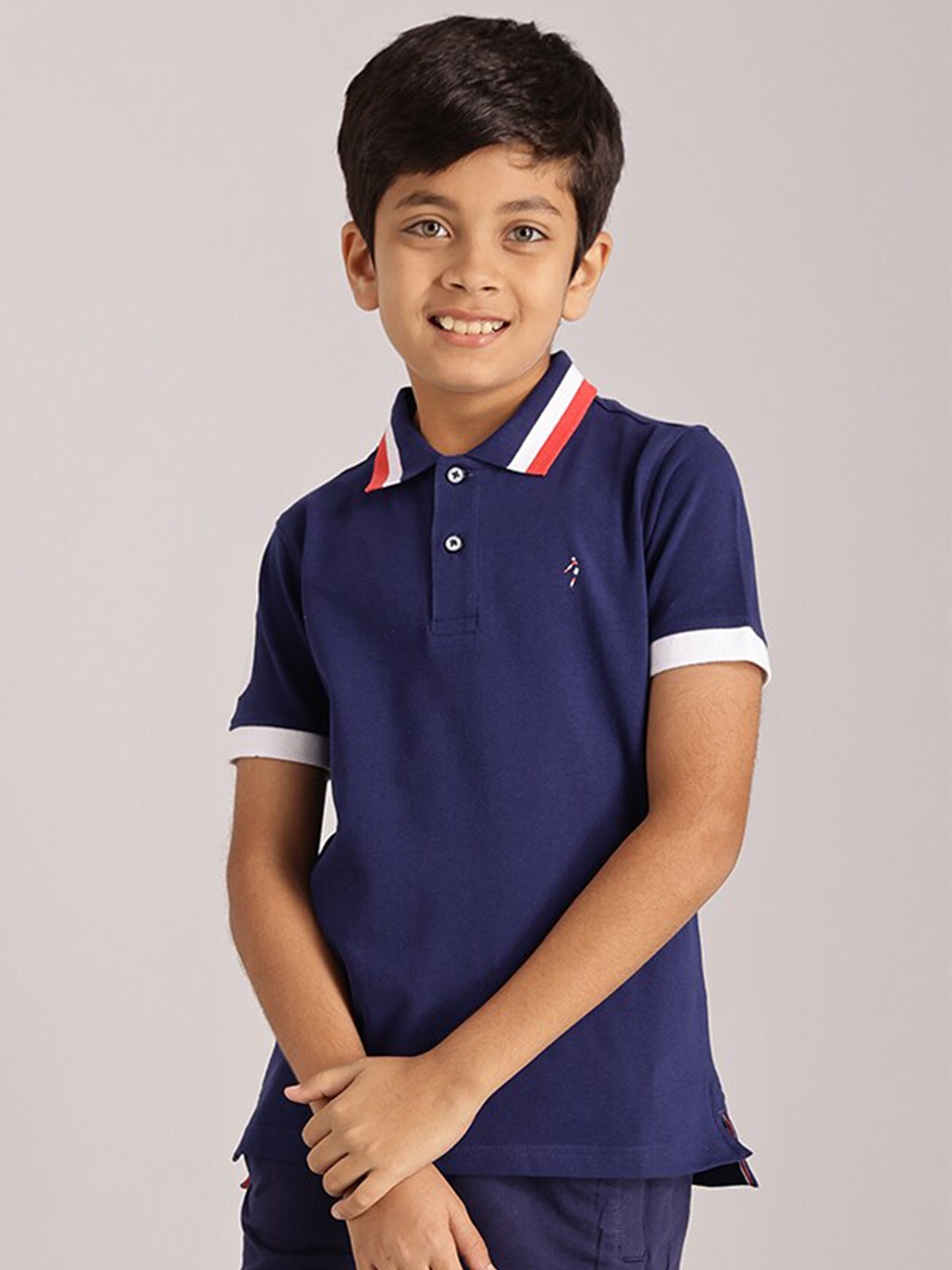 

Indian Terrain Boys Polo Collar Cotton T-shirt, Navy blue