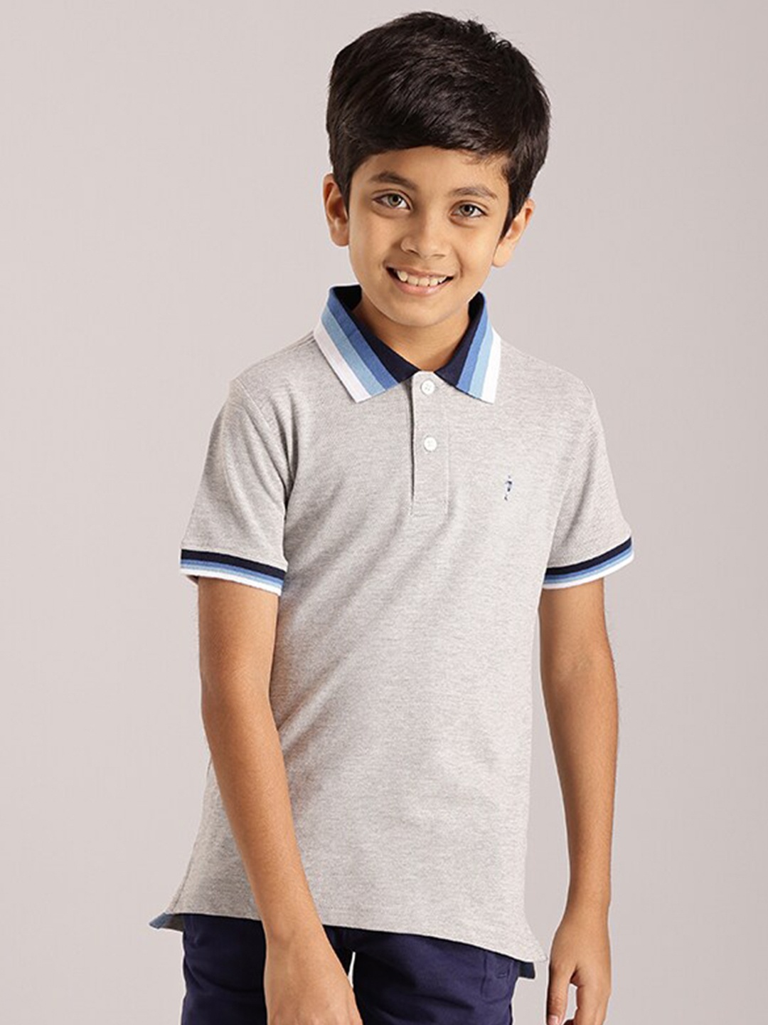 

Indian Terrain Boys Polo Collar Pure Cotton T-shirt, Grey