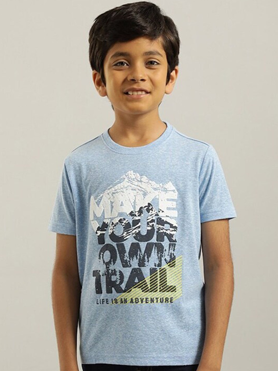 

Indian Terrain Boys Typography Printed Pure Cotton T-shirt, Blue