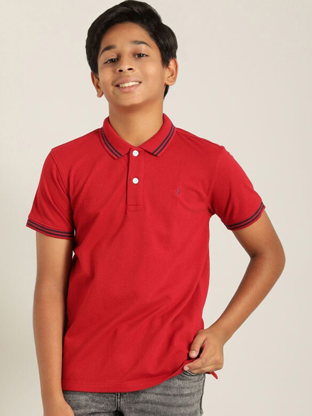 

Indian Terrain Boys Polo Collar Pure Cotton T-shirt, Red