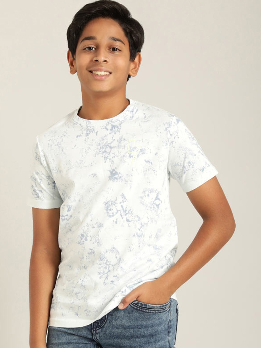 

Indian Terrain Boys Abstract Printed Pure Cotton T-shirt, Blue