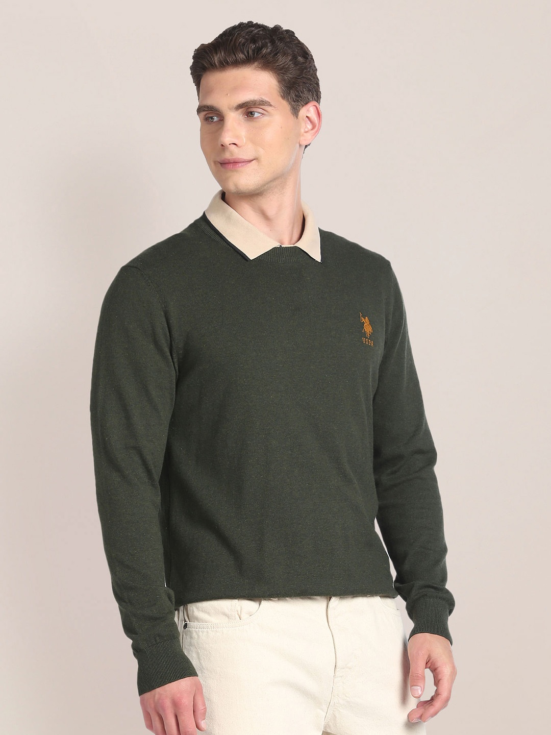 

U.S. Polo Assn. Round Neck Long Sleeves Pullover Sweater, Green