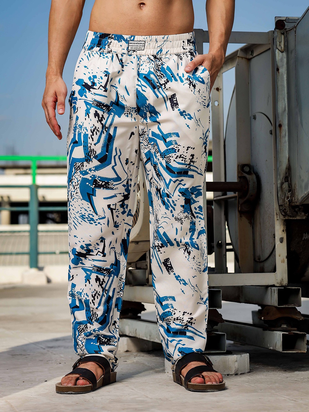 

House of Koala Unisex Abstract Printed Mid-Rise Track Pants, Cream