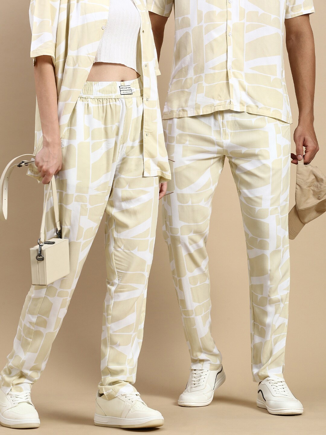 

House of Koala Unisex Abstract Printed Track Pants, White