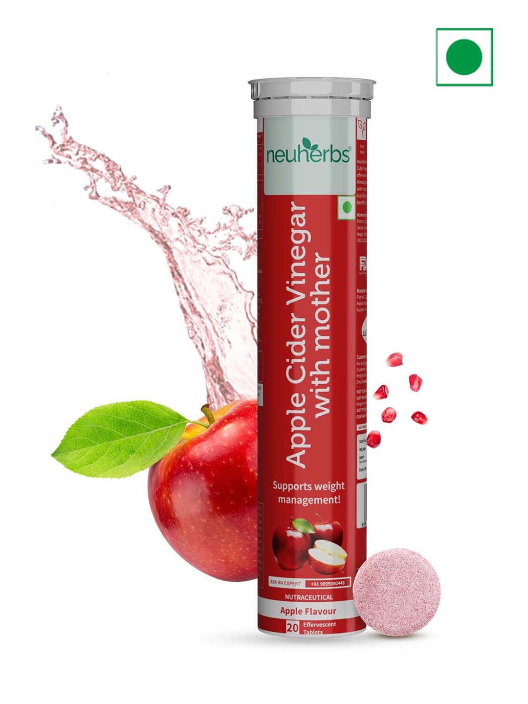 

Neuherbs Apple Cider Vinegar Tablets with Mother - 20 Effervescent Tablets, Red