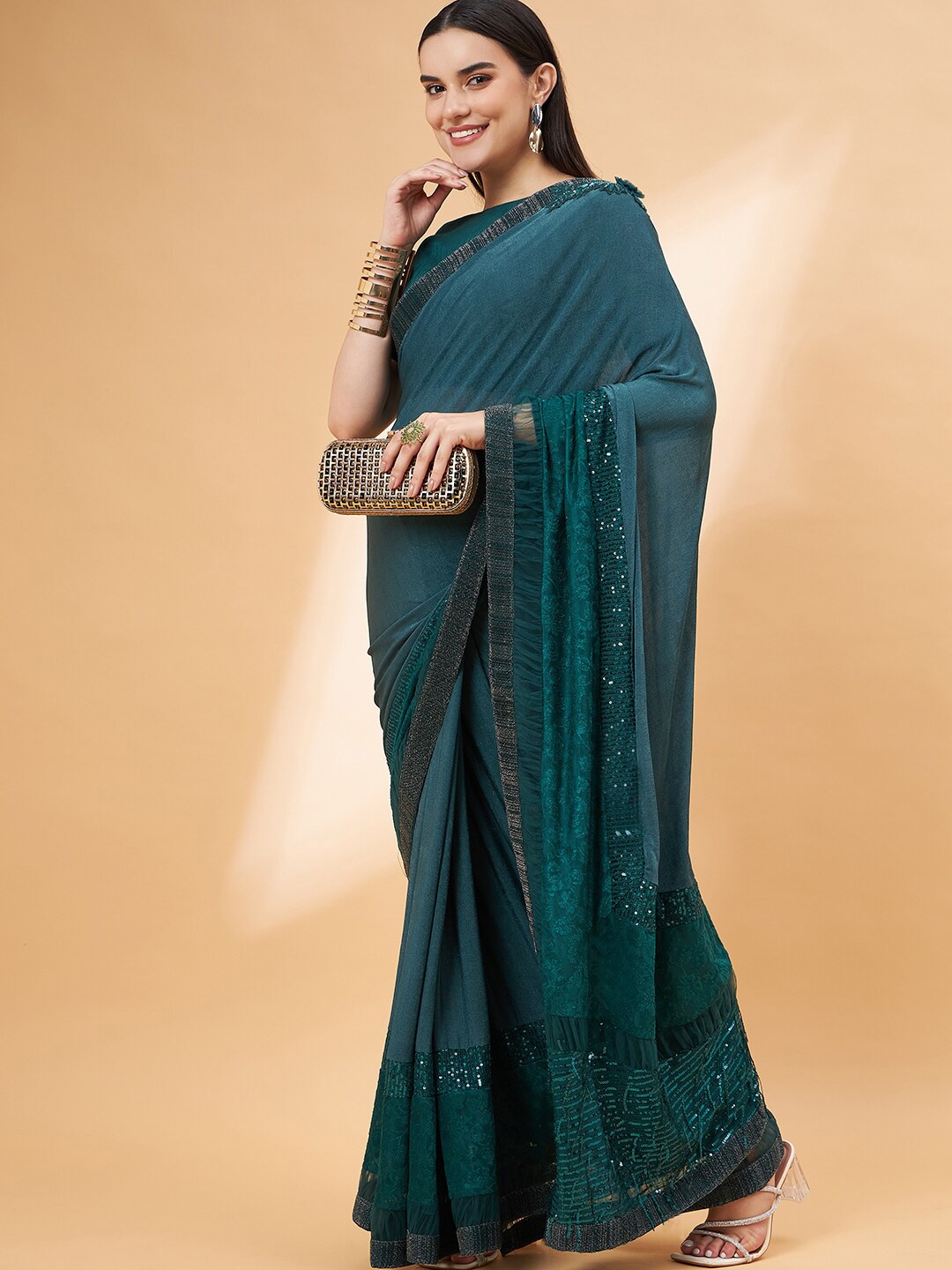 

all about you Teal Green Embroidered Sequinned Saree