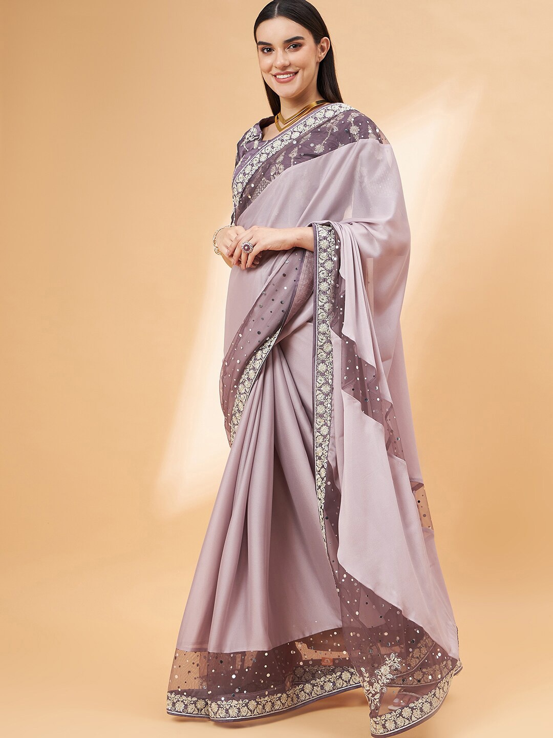 

all about you Mauve & Grey Embroidered Silk Georgette Saree
