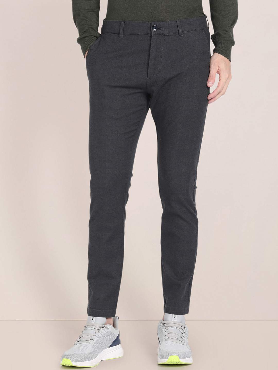 

U.S. Polo Assn. Men Checked Tapered Fit Trousers, Grey