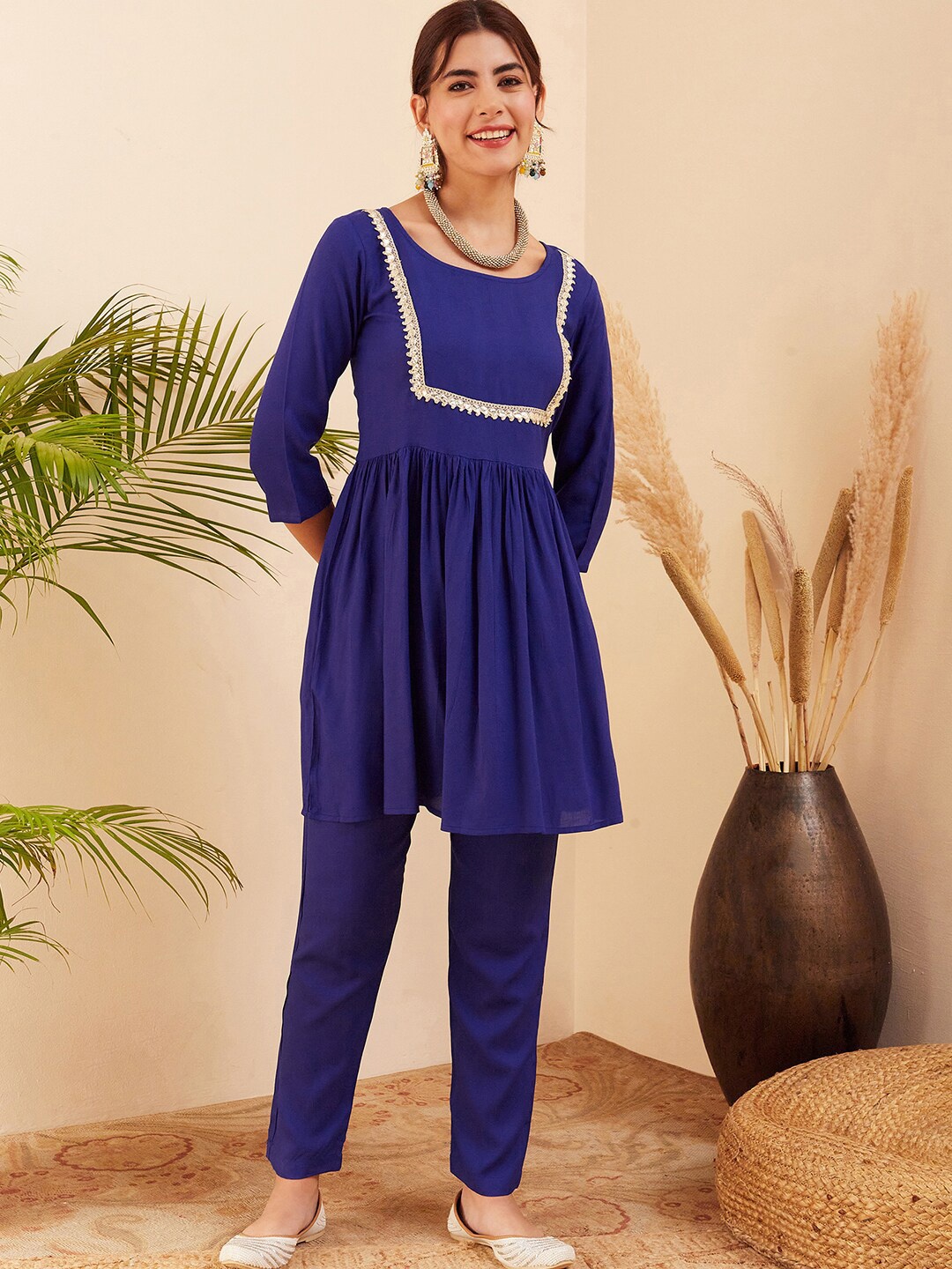 

DK FAB Pleated A-Line Kurta With Trouser, Blue