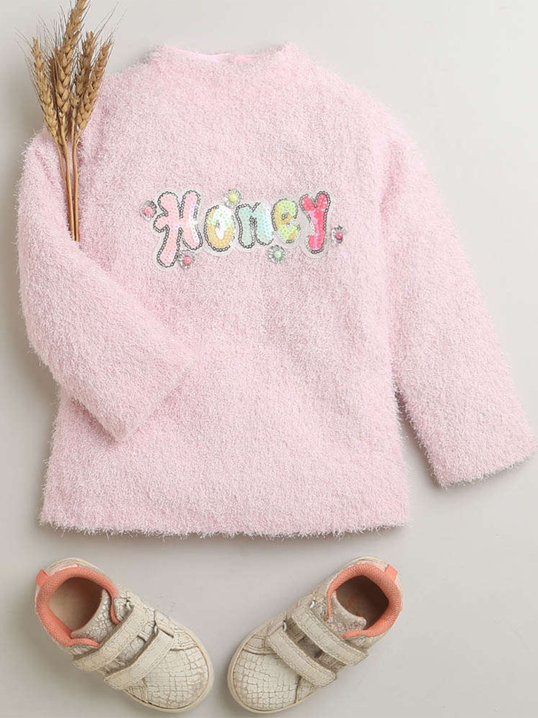 

Tiny Girl Self Design High Neck Sequinned Top, Pink