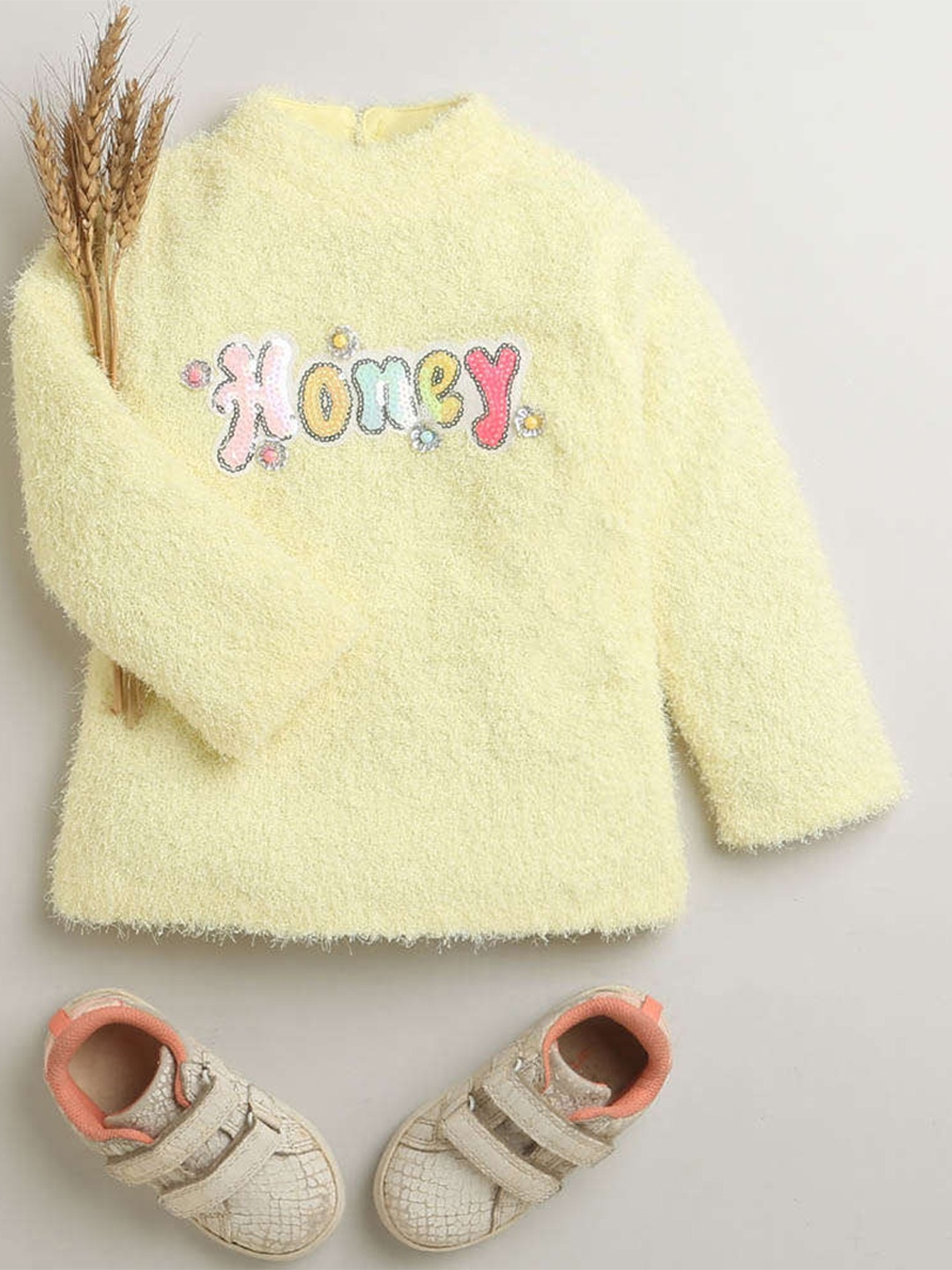 

Tiny Girl Self Design High Neck Sequinned Top, Yellow