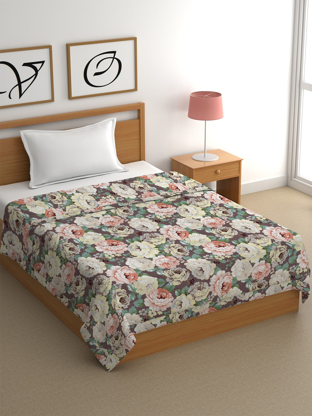 

CHHAVI INDIA Brown & Green Floral Cotton Heavy Winter 350 GSM Single Bed Comforter