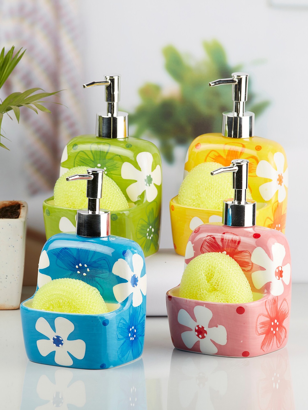 

KidsCity.in Blue & Green 4 Pcs Floral Printed Ceramic Soap Dispenser