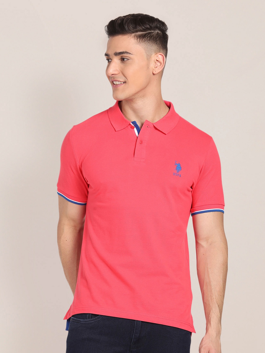 

U.S. Polo Assn. Polo Collar Pure Cotton Slim Fit T-shirt, Pink