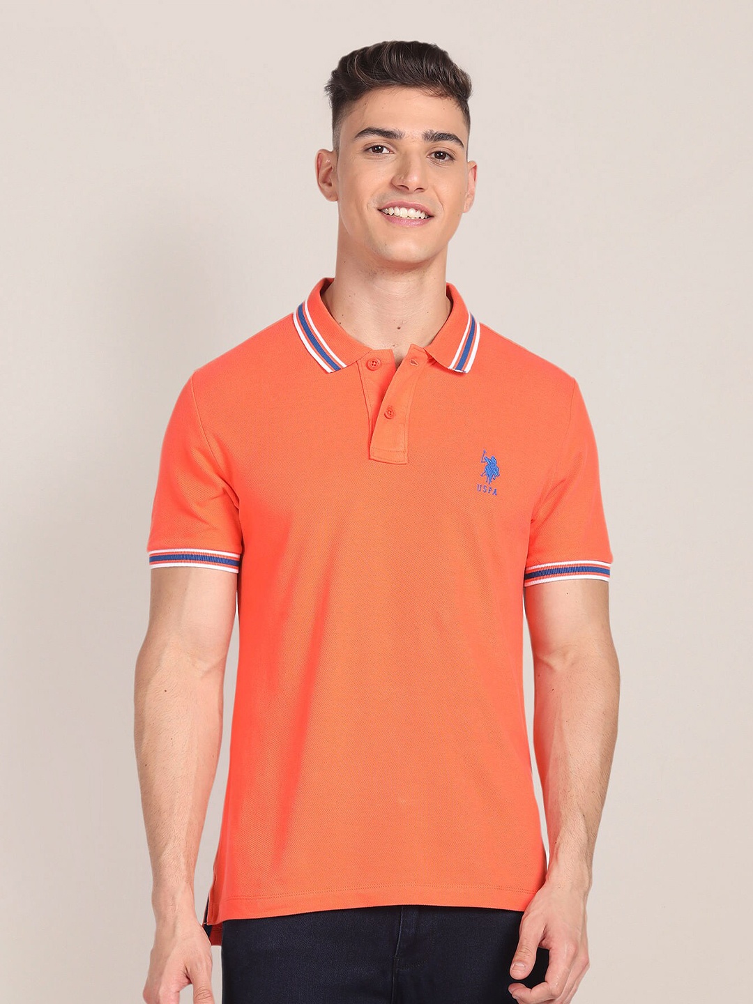 

U.S. Polo Assn. Slim Fit Polo Collar Pure Cotton Casual T-shirt, Orange