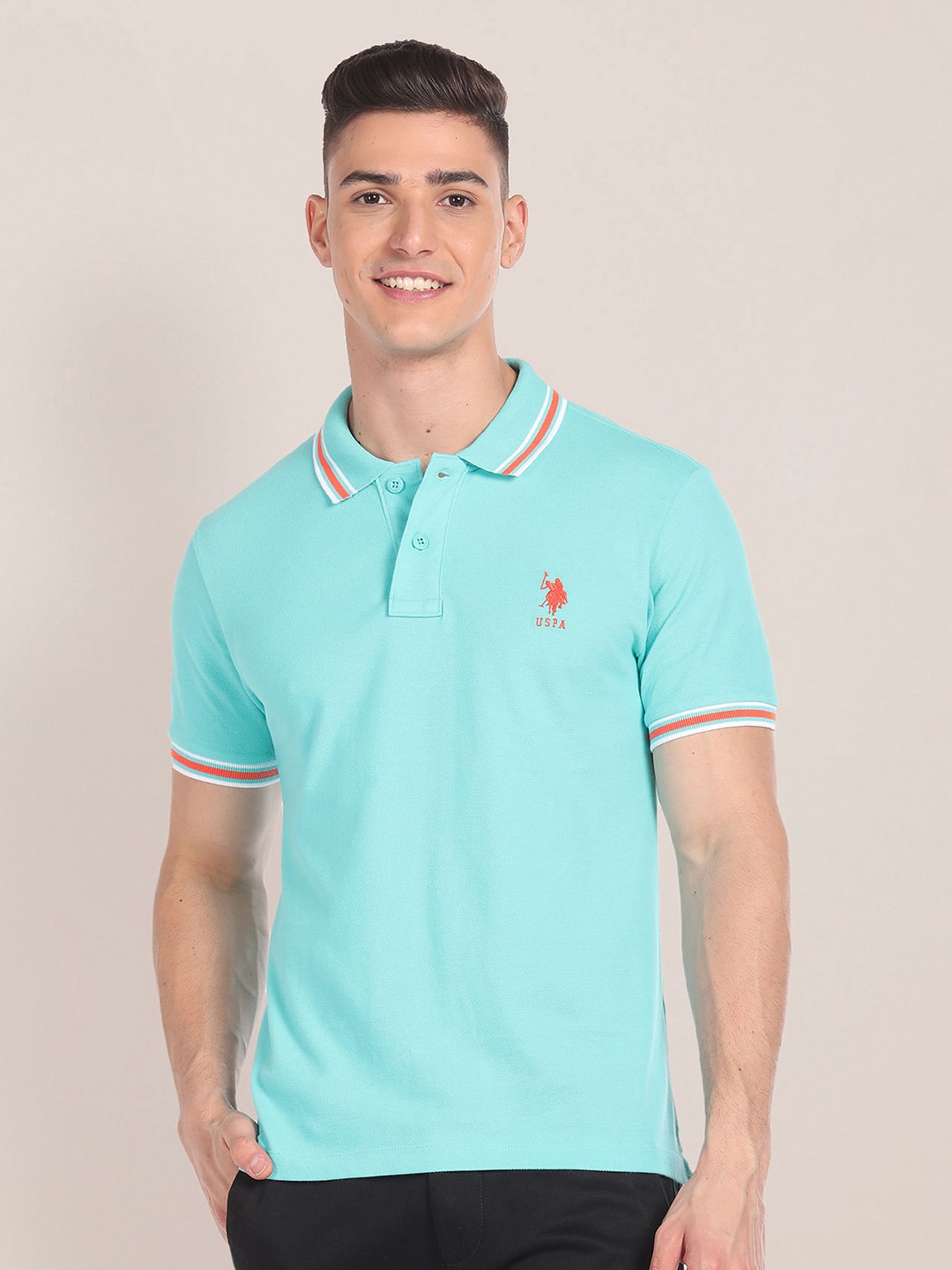 

U.S. Polo Assn. Slim Fit Polo Collar Pure Cotton Casual T-shirt, Blue