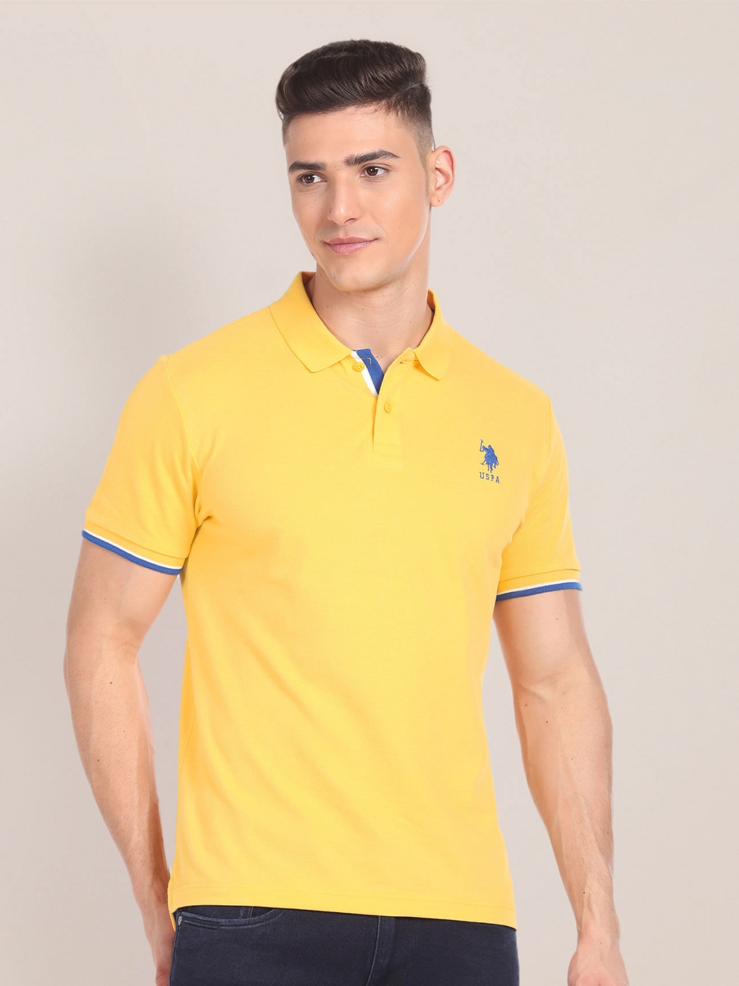 

U.S. Polo Assn. Slim Fit Polo Collar Pure Cotton Casual T-shirt, Yellow