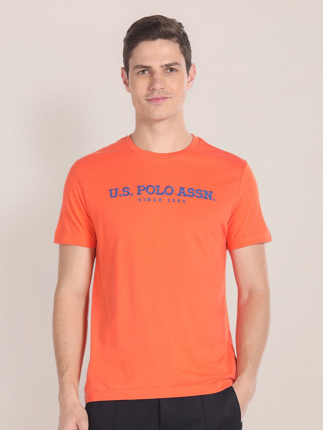 

U.S. Polo Assn. Typography Printed Pure Cotton T-shirt, Orange