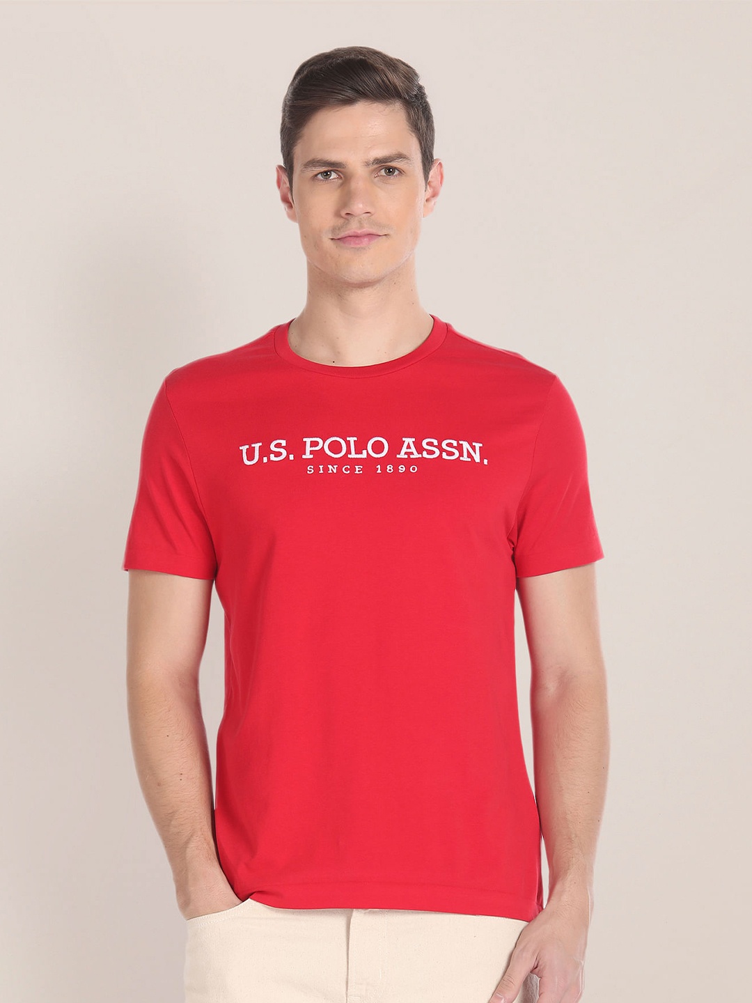 

U.S. Polo Assn. Typography Printed Pure Cotton T-shirt, Red