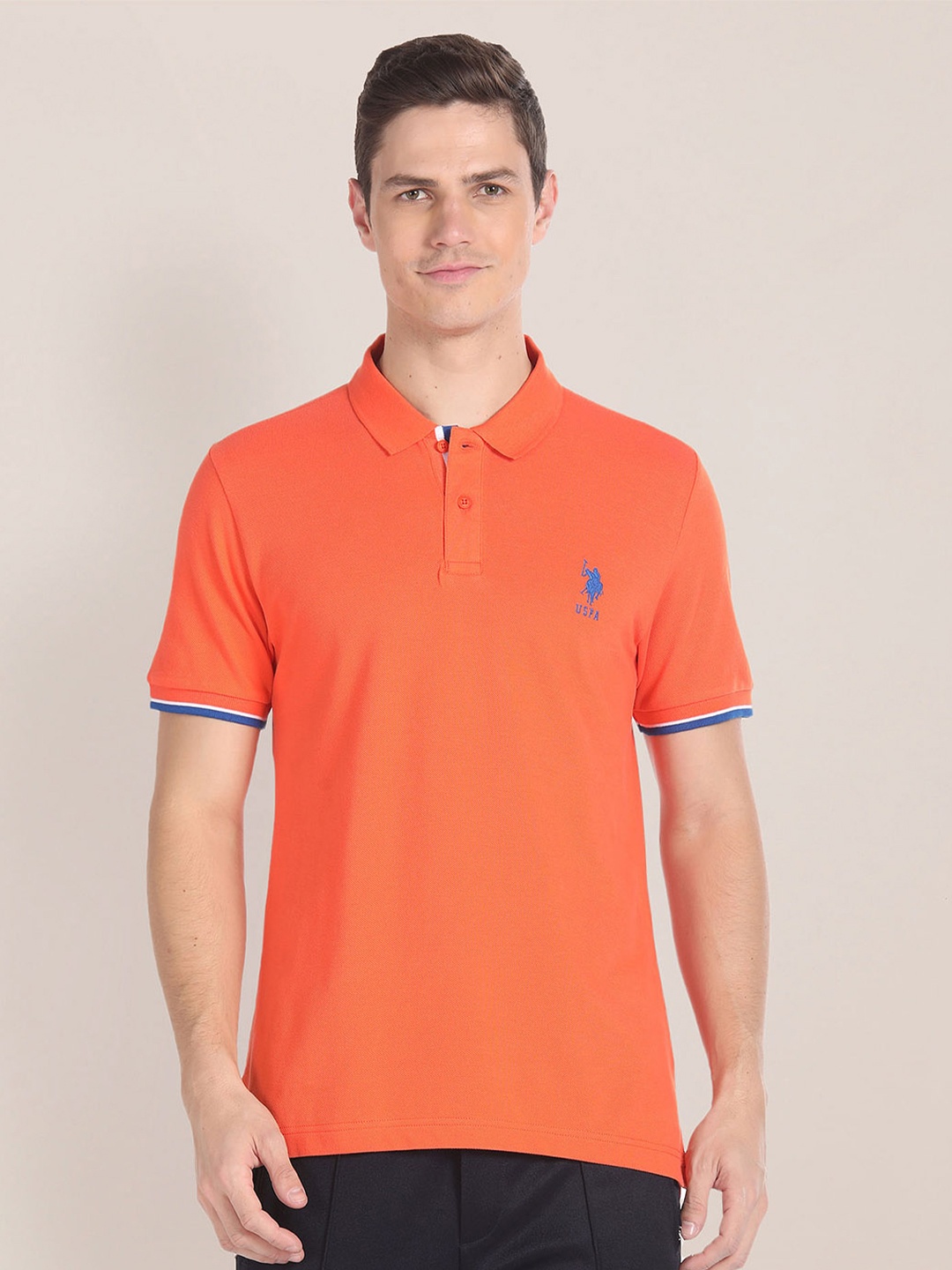 

U.S. Polo Assn. Polo Collar Pure Cotton Slim Fit T-shirt, Orange