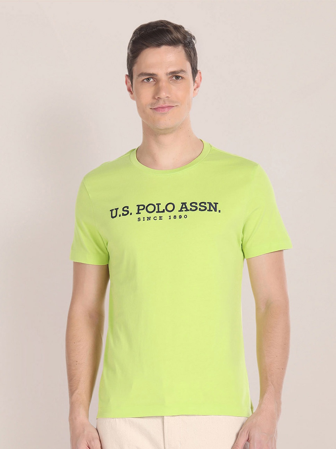 

U.S. Polo Assn. Typography Embroidered Pure Cotton T-shirt, Lime green