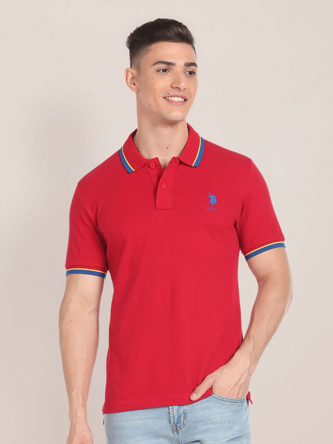 

U.S. Polo Assn. Polo Collar Pure Cotton Slim Fit T-shirt, Red