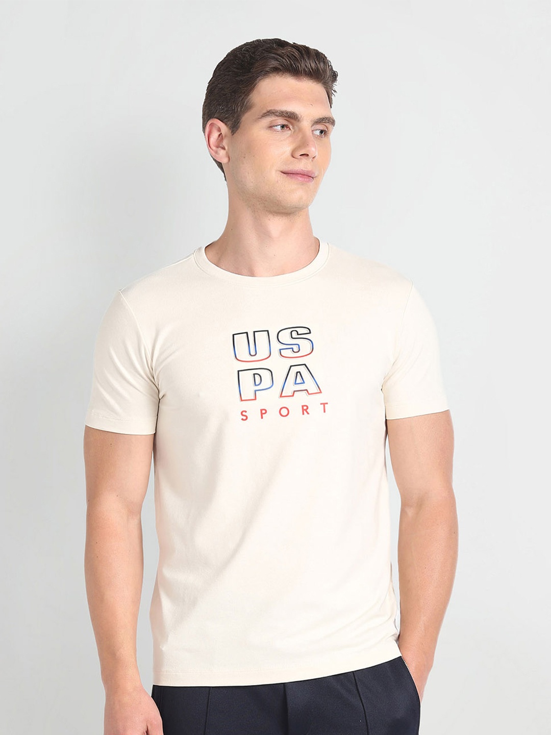 

U.S. Polo Assn. Typography Printed Slim Fit T-shirt, Beige
