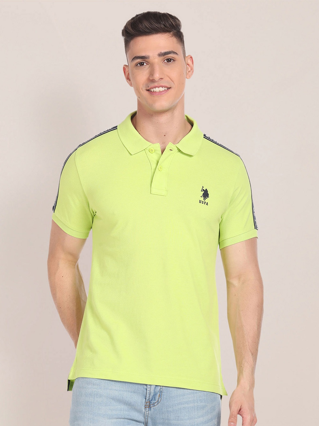 

U.S. Polo Assn. Polo Collar Slim Fit Pure Cotton T-shirt, Lime green