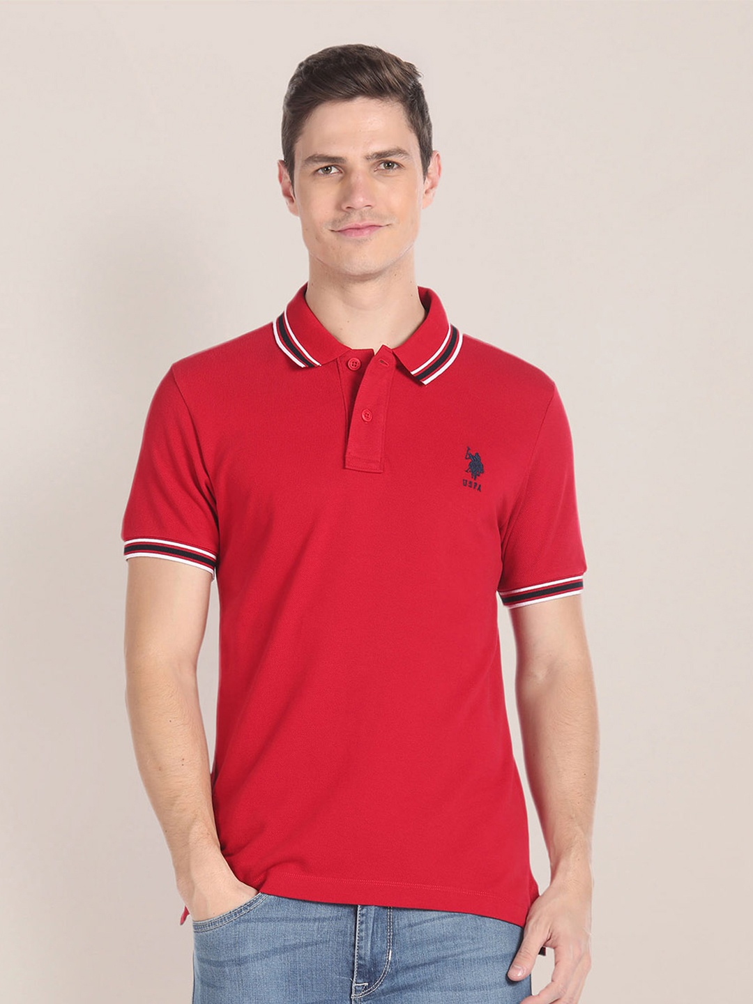 

U.S. Polo Assn. Polo Collar Slim Fit Pure Cotton T-shirt, Red