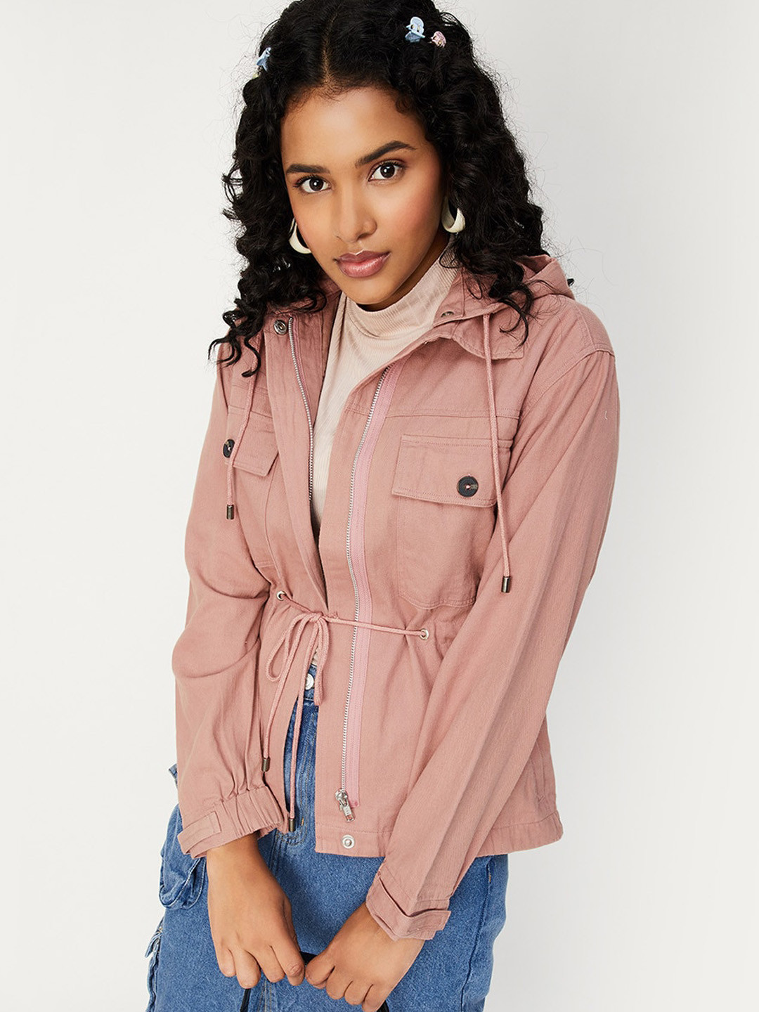 

max Hooded Pure Cotton Tailored Jacket, Pink