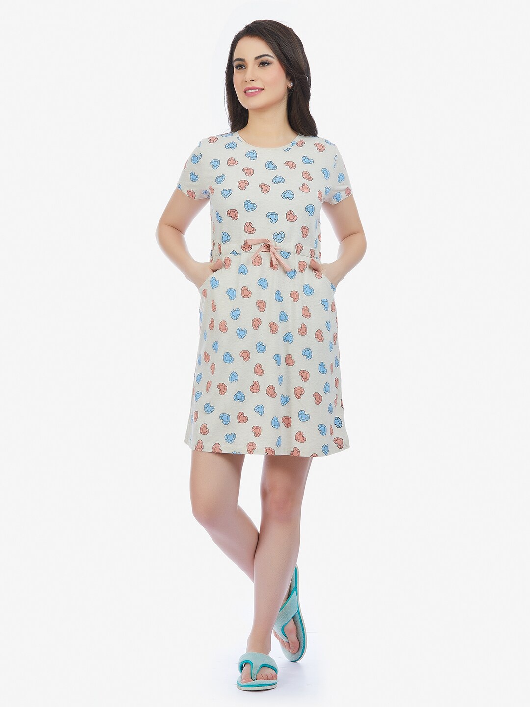 

MAYSIXTY Conversational Printed Pure Cotton T-shirt Nightdress, Grey