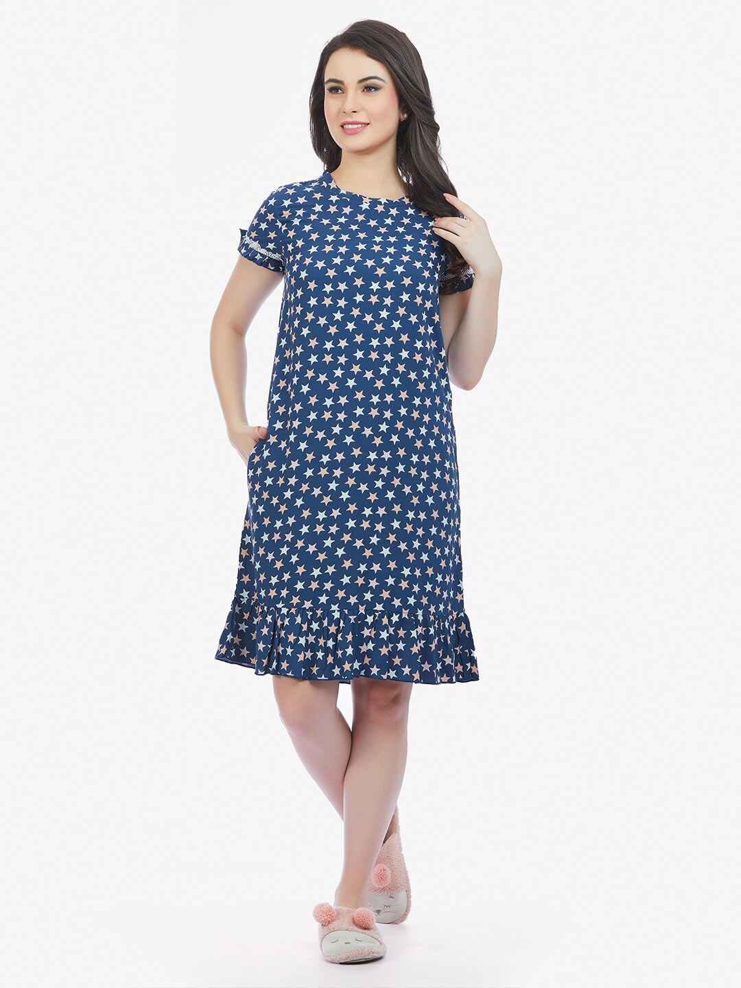 

MAYSIXTY Stars Printed T-shirt Nightdress, Navy blue