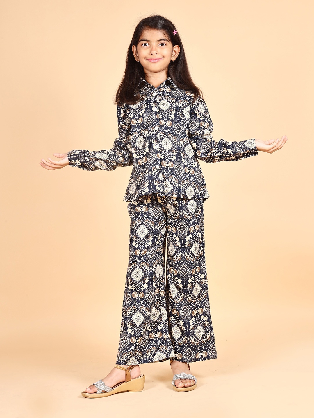 

BAESD Girls Printed Gathered Shirt with Palazzos, Black
