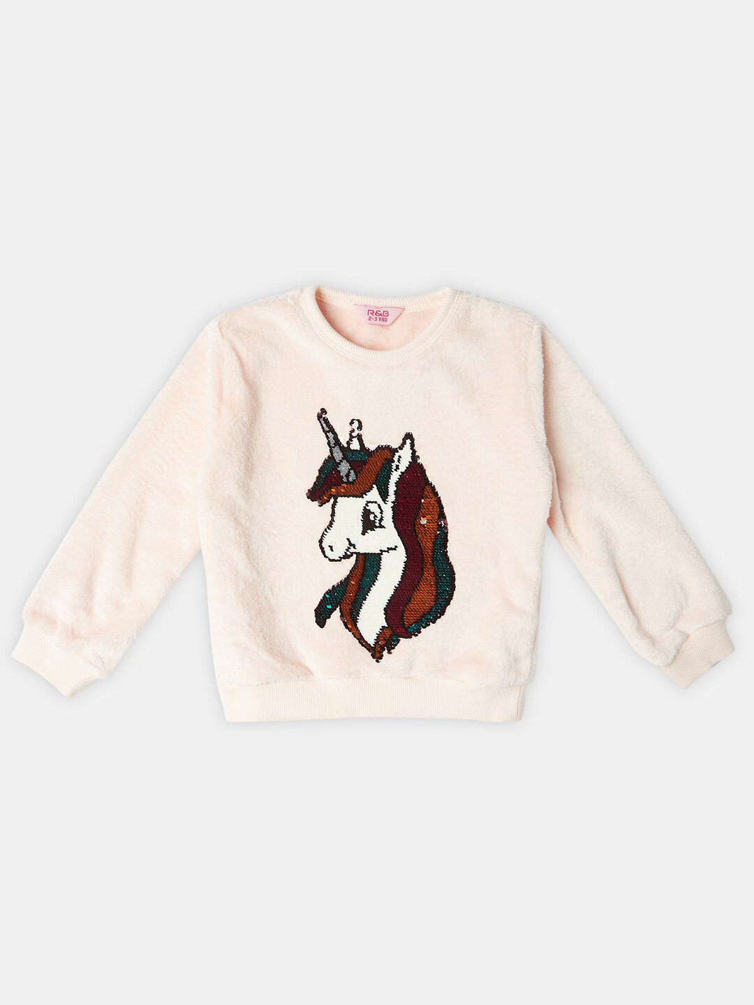 

R&B Girls Graphic Embellished Round Neck Cotton Pullover Sweatshirt, Pink