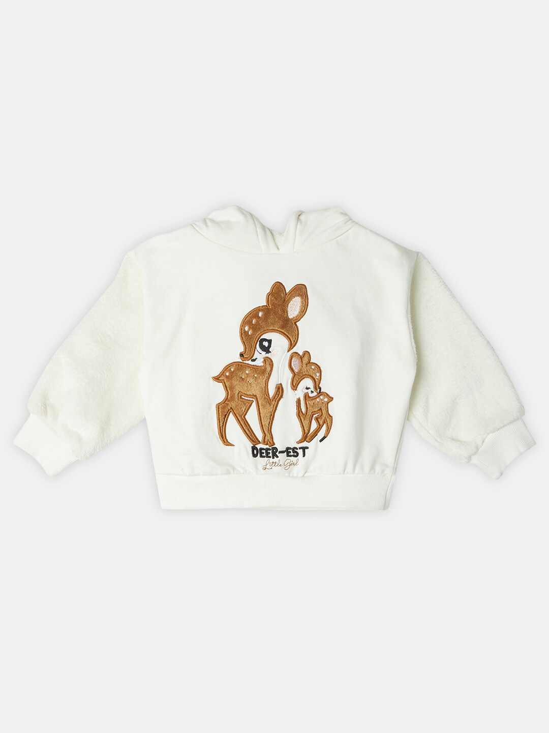 

R&B Girls Graphic Embellished Round Neck Cotton Pullover Sweatshirt, White