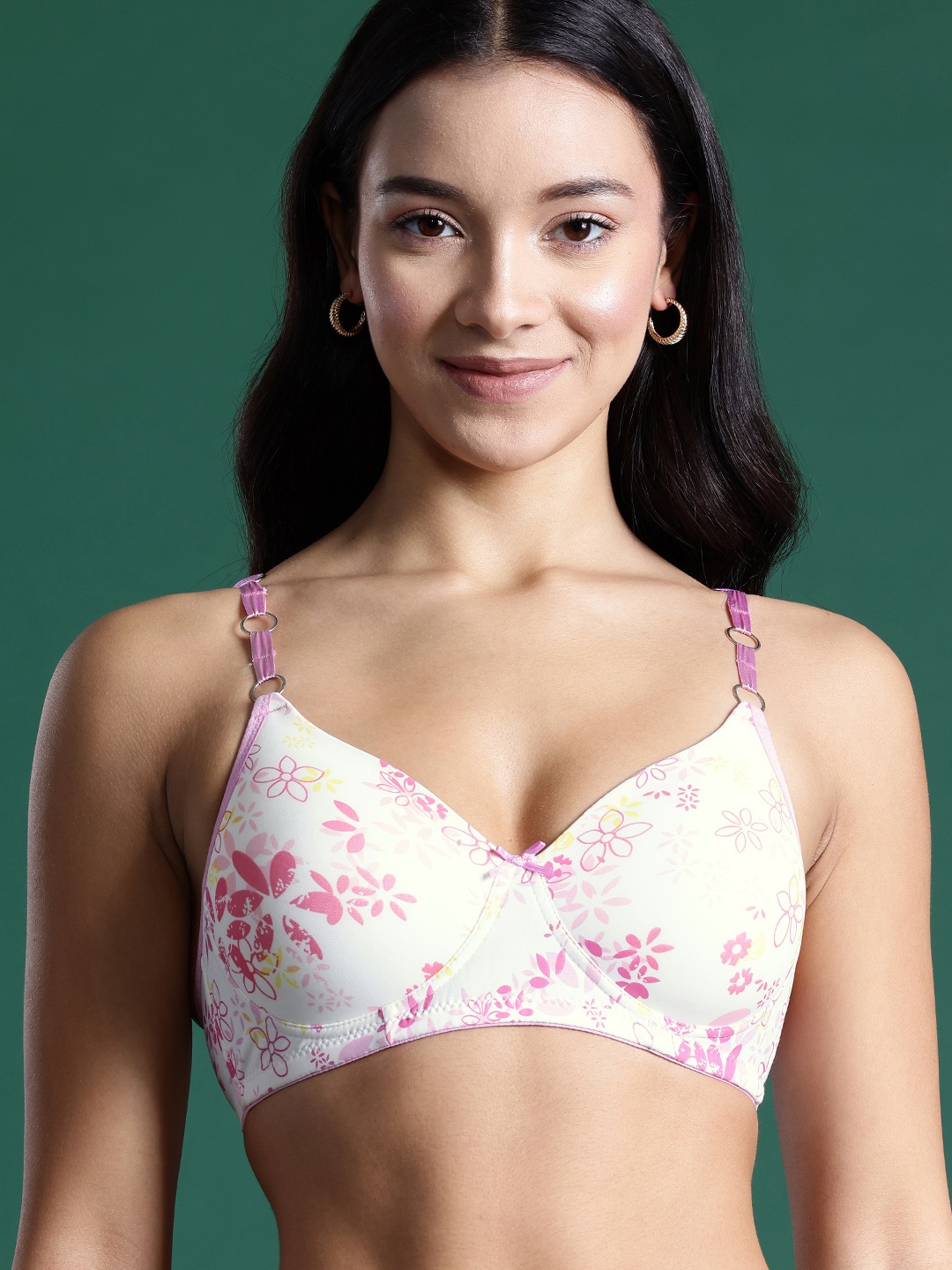 

DressBerry Floral Printed Non-Wired Full Coverage Heavily Padded Bra, Pink