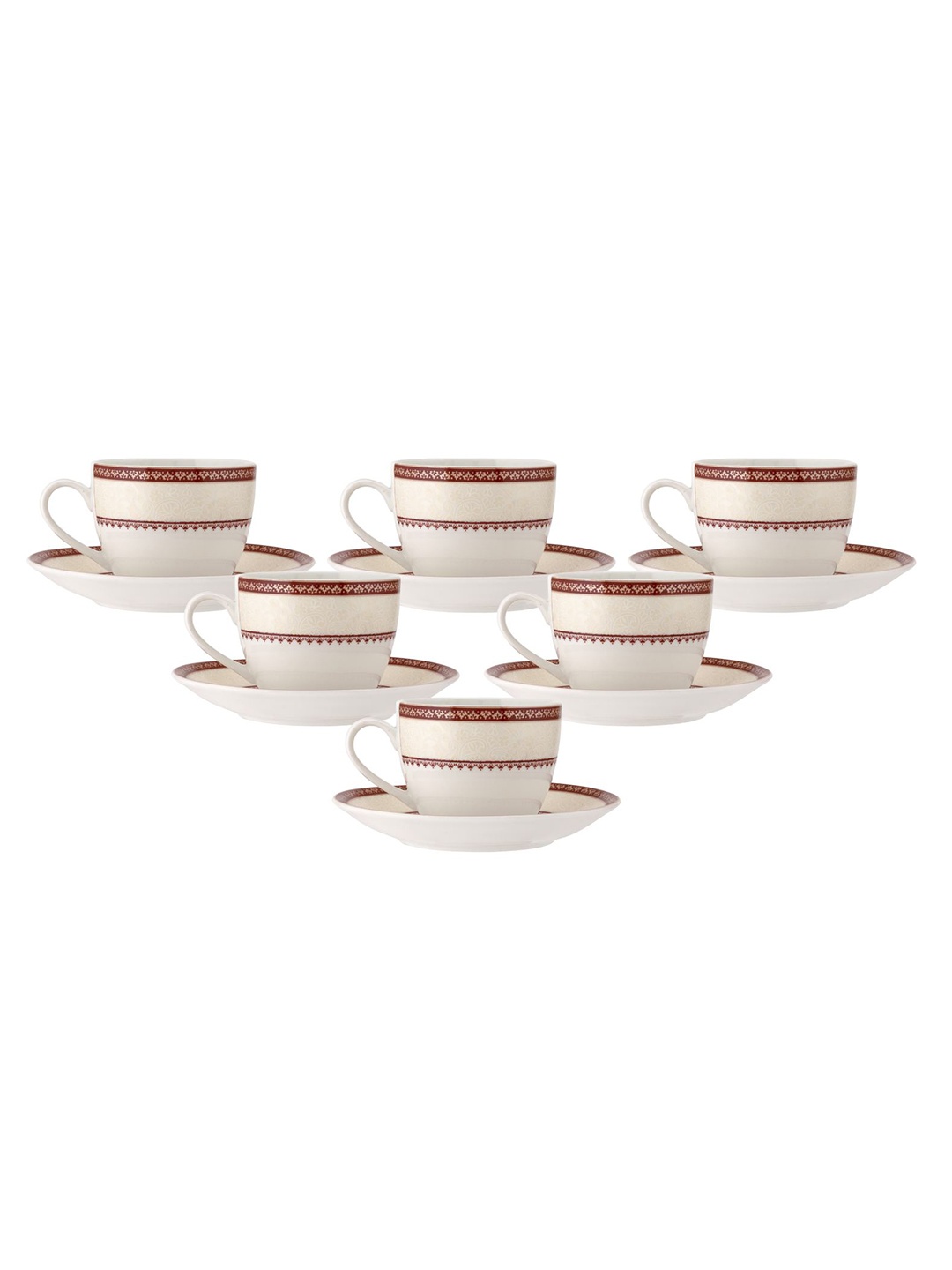 

CLAY CRAFT White & Maroon 12 Pieces Printed Ceramic Glossy Cups & Saucers 180 ml Each